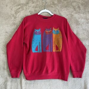 Vtg 90s Laurel Burch Sweatshirt Red Cats Graphic Art Adult L 42-44 Hanes READ